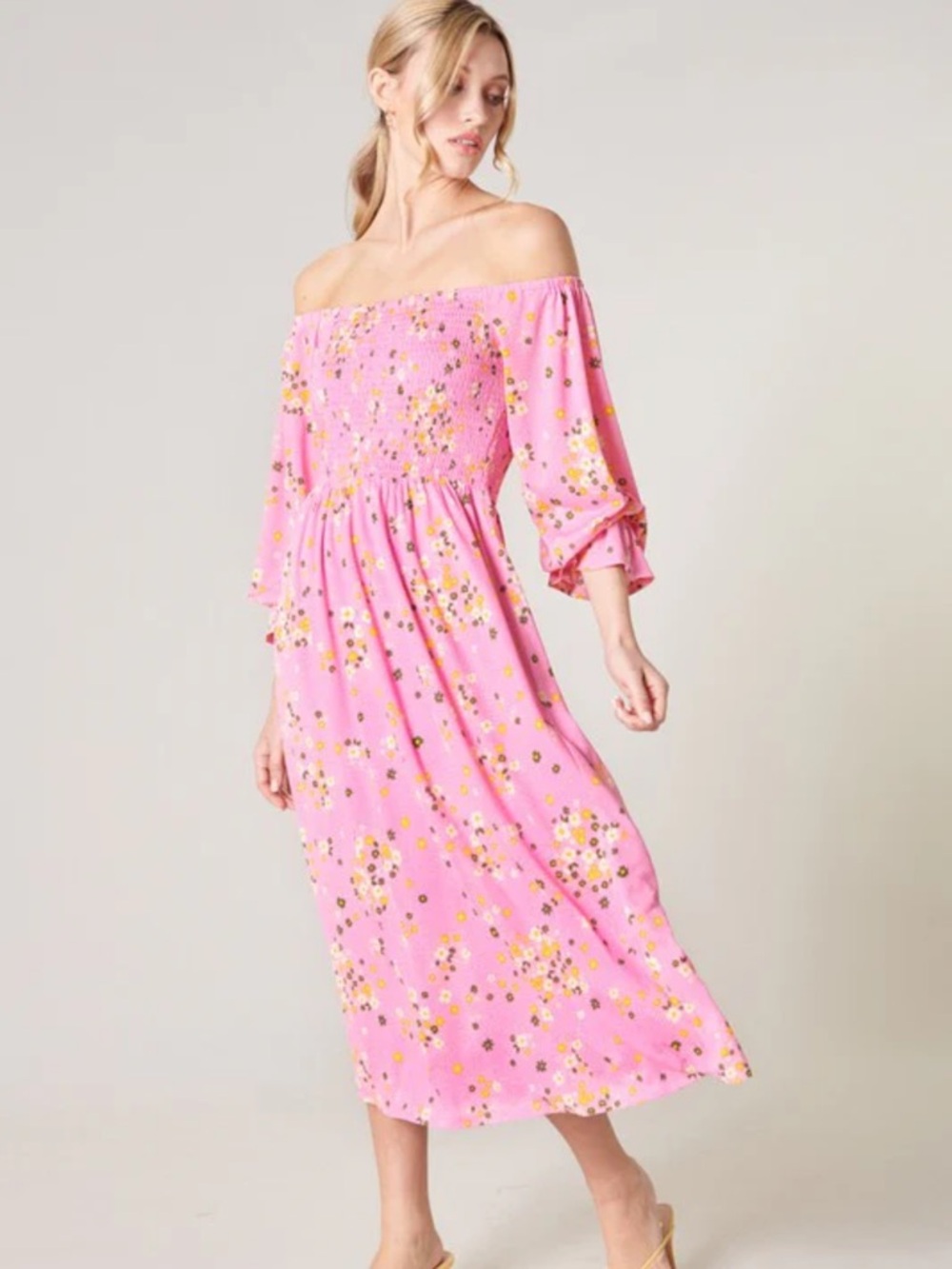 Sugarlips Pink Floral One-Shoulder Midi Dress